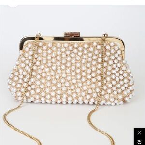 Lulu’s Precious Treasure White and Gold Pearl Clutch